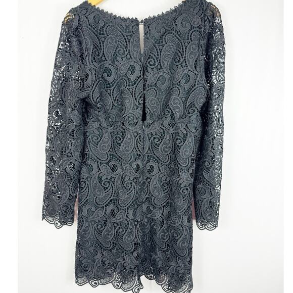 Anthropologie Maeve Womens Embroidered Lace Dress Long Sleeve Black 12 - Picture 5 of 7